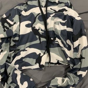 Blue and Grey Army Cropped Hoodie